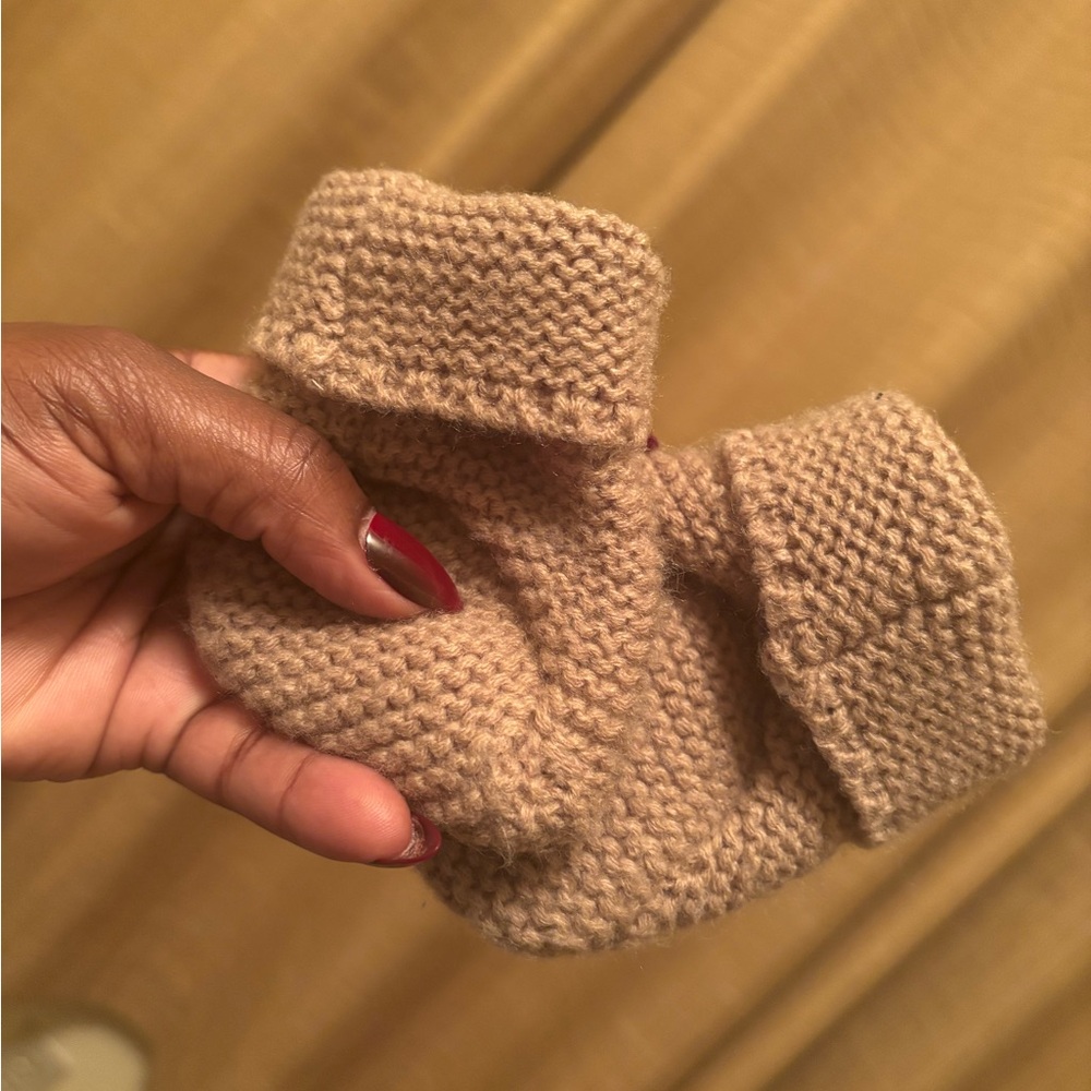 Two Handmade Tan Knit Baby Booties - Picture 2 of 4